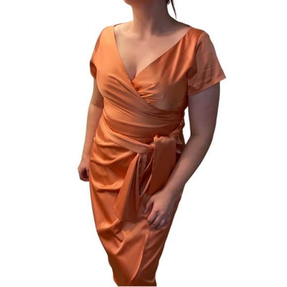 Pinup Couture Ava Midi Wiggle In Peach Pink Cocktail Dress sz XL - Picture 2 of 9